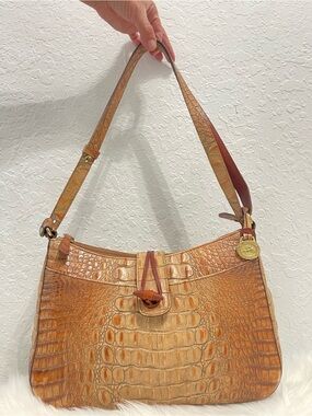 Brahmin Leather Croc-Embossed Shoulder Bag in Toasted Almond